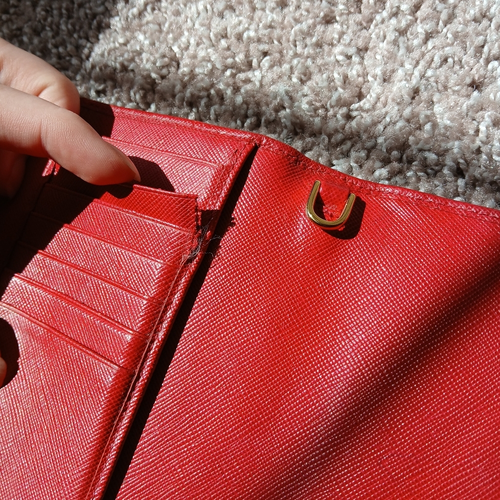 PRADA Red Saffiano Leather Trifold Continental Wallet - Picture 11 of 14
